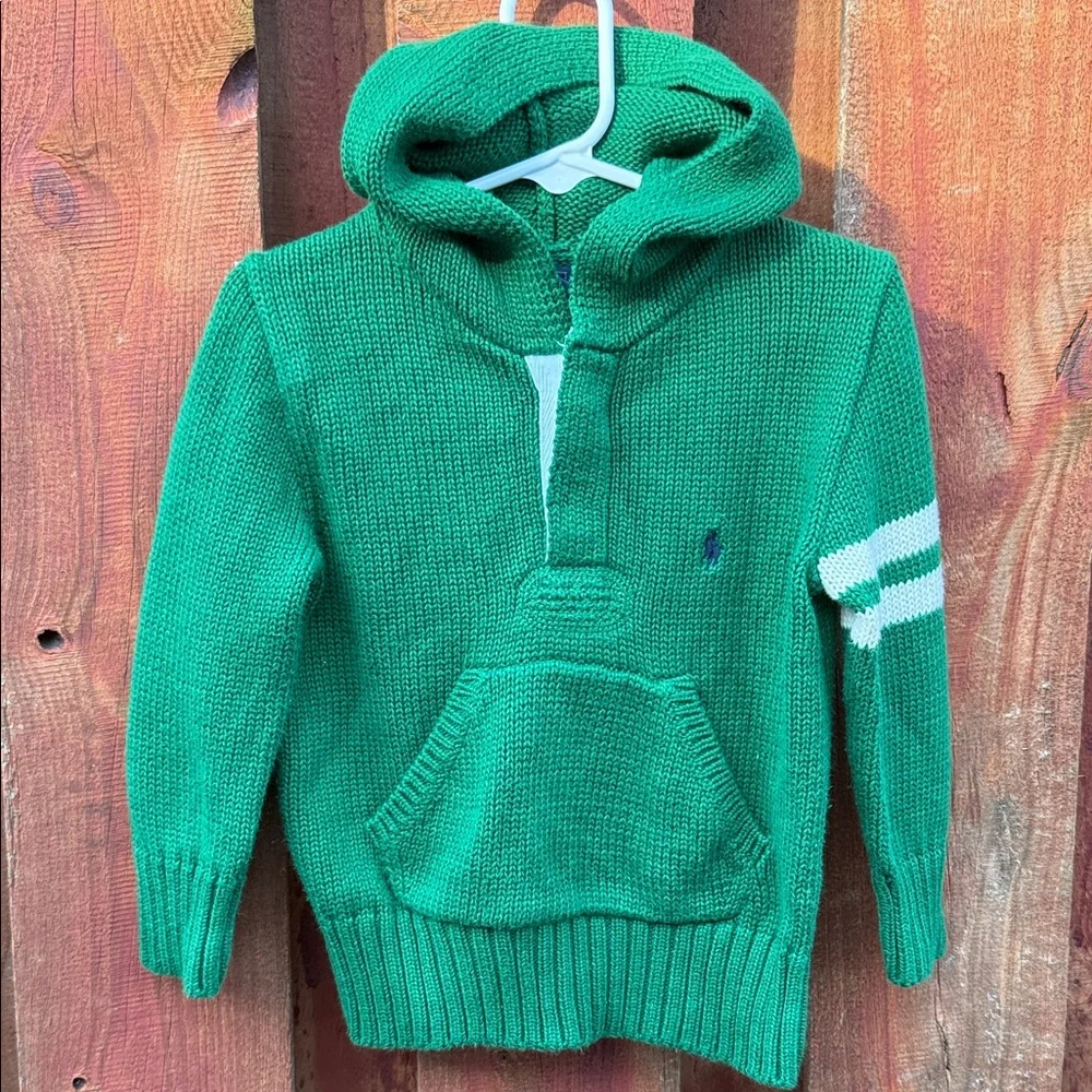 Polo Ralph Lauren Toddler Boys Green Cotton Knit Hoodie Sweater Size 2/2T